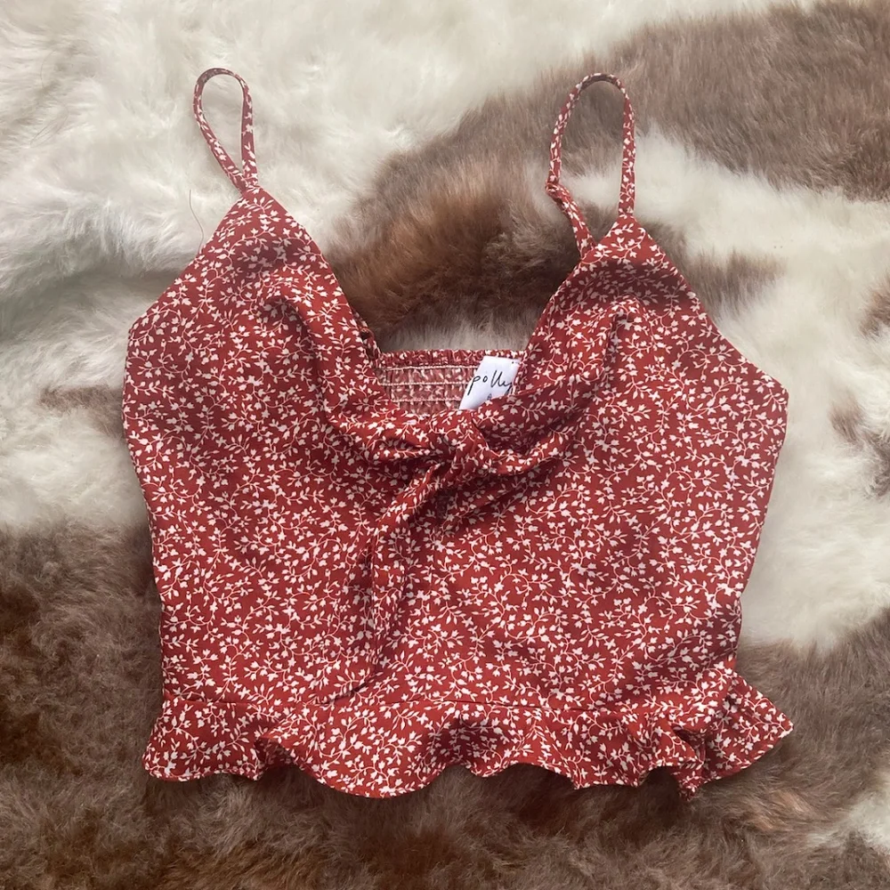 Princess Polly Rust Red Floral Tie-Front Tank - Picture 1 of 4